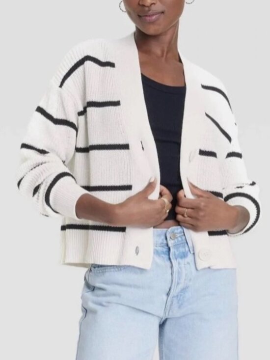 Universal Thread Sweaters - NWOT Striped Open Front Cardigan Knit Sweater XS Universal Thread Black White